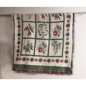Vintage LL Bean Woven Knit Tapestry Throw Blanket Floral 55 x 44 in